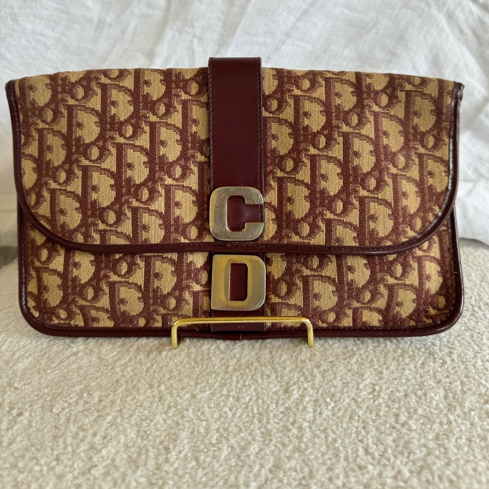 Christian Dior Monogram burgundy jacquard canvas clutch